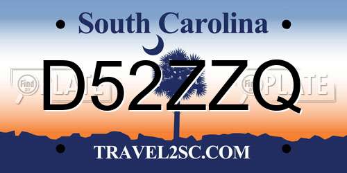 D52ZZQ South Carolina License Plate