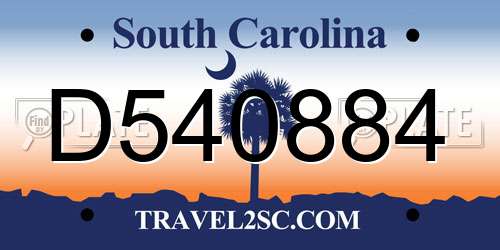 D540884 South Carolina License Plate