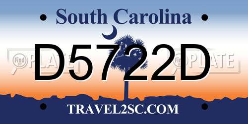 D5722D South Carolina License Plate