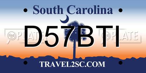 D57BTI South Carolina License Plate