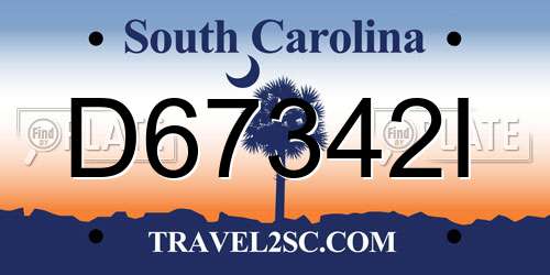 D67342I South Carolina License Plate
