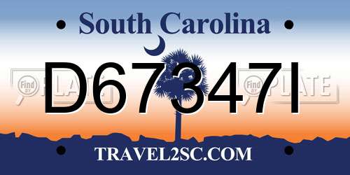D67347I South Carolina License Plate