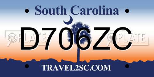 D706ZC South Carolina License Plate