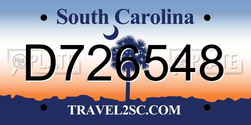 D726548 South Carolina License Plate
