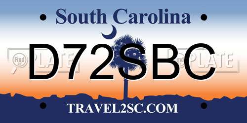 D72SBC South Carolina License Plate