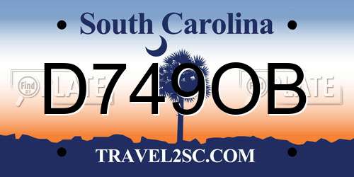 D749OB South Carolina License Plate