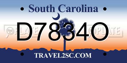 D7834O South Carolina License Plate