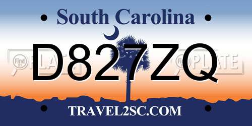 D827ZQ South Carolina License Plate