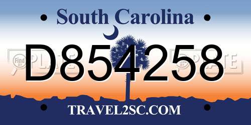 D854258 South Carolina License Plate