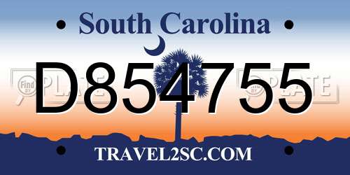 D854755 South Carolina License Plate