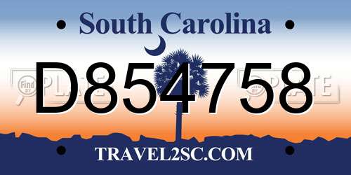 D854758 South Carolina License Plate