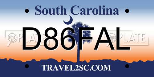D86FAL South Carolina License Plate