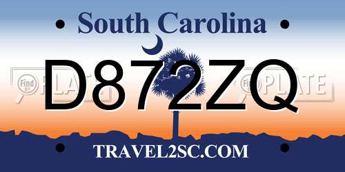 D872ZQ South Carolina License Plate