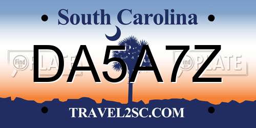 DA5A7Z South Carolina License Plate