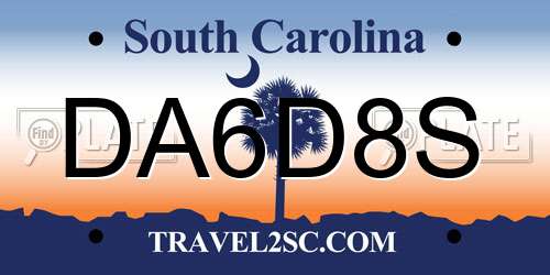 DA6D8S South Carolina License Plate