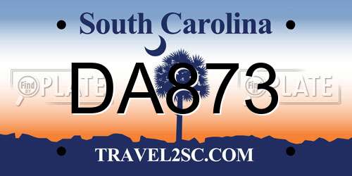 DA873 South Carolina License Plate