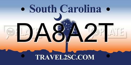 DA8A2T South Carolina License Plate