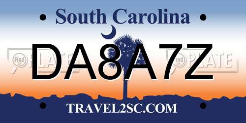 DA8A7Z South Carolina License Plate