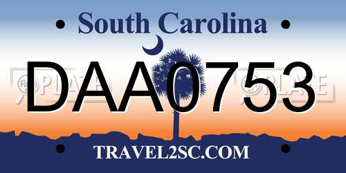 DAA0753 South Carolina License Plate