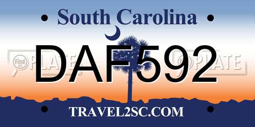 DAF592 South Carolina License Plate