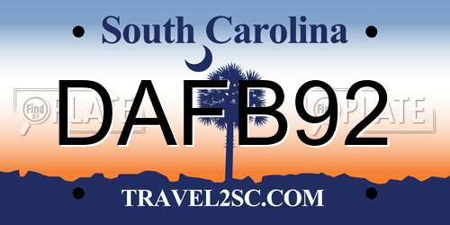 DAFB92 South Carolina License Plate