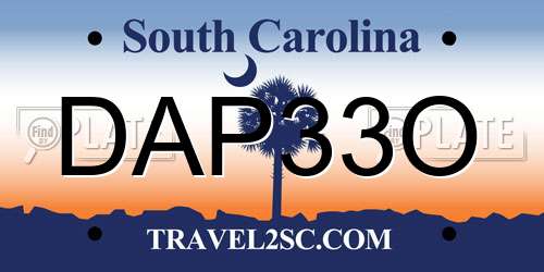 DAP33O South Carolina License Plate