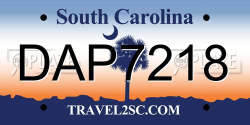 DAP7218 South Carolina License Plate