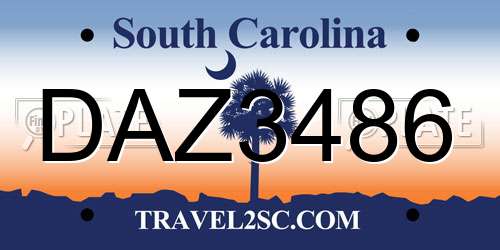 DAZ3486 South Carolina License Plate