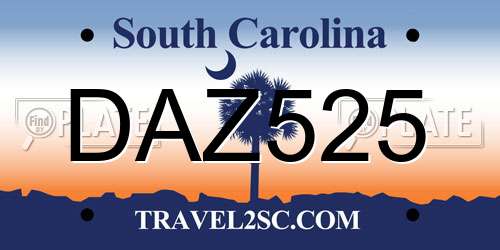 DAZ525 South Carolina License Plate