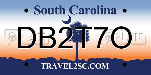 DB2T7O South Carolina License Plate