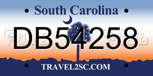 DB54258 South Carolina License Plate