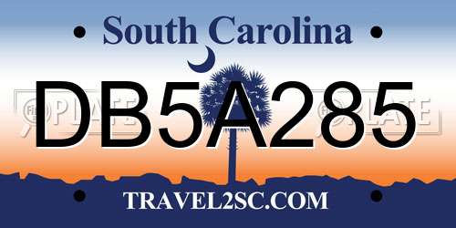 DB5A285 South Carolina License Plate
