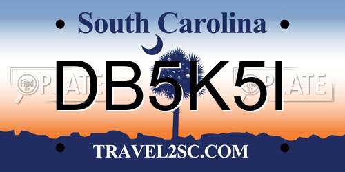 DB5K5I South Carolina License Plate