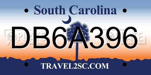 DB6A396 South Carolina License Plate