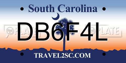 DB6F4L South Carolina License Plate