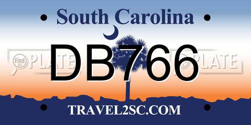 DB766 South Carolina License Plate