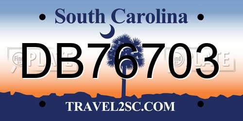 DB76703 South Carolina License Plate