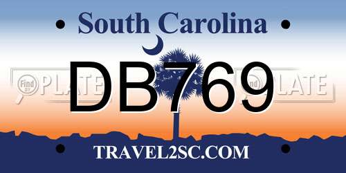 DB769 South Carolina License Plate