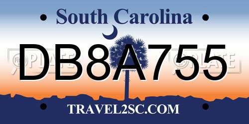 DB8A755 South Carolina License Plate