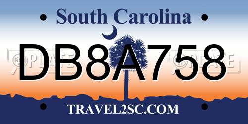 DB8A758 South Carolina License Plate