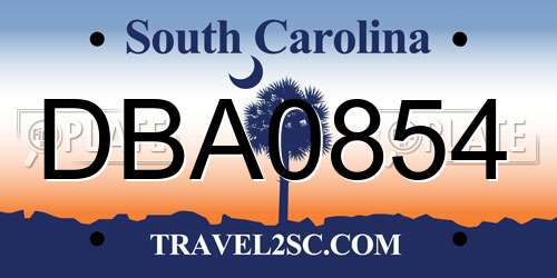 DBA0854 South Carolina License Plate