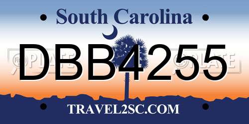 DBB4255 South Carolina License Plate