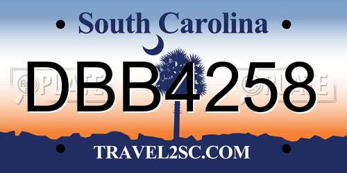 DBB4258 South Carolina License Plate