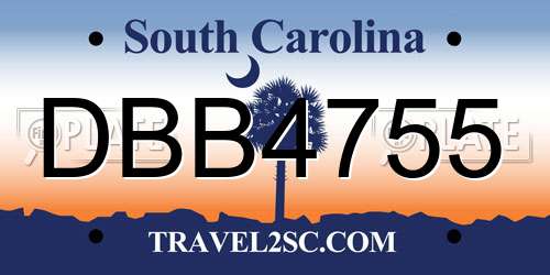 DBB4755 South Carolina License Plate