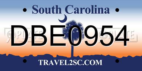 DBE0954 South Carolina License Plate