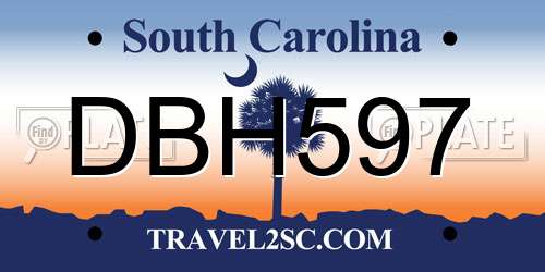 DBH597 South Carolina License Plate