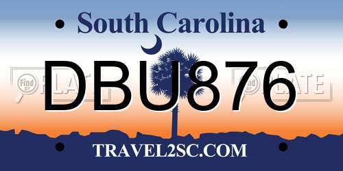 DBU876 South Carolina License Plate