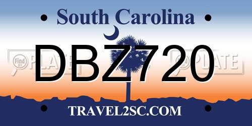 DBZ720 South Carolina License Plate