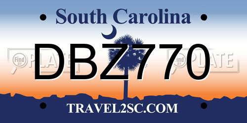 DBZ770 South Carolina License Plate