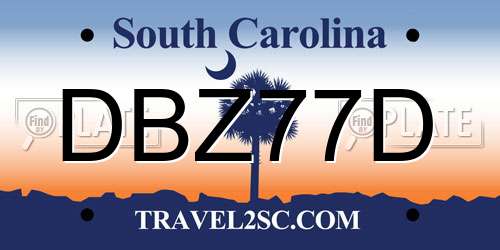 DBZ77D South Carolina License Plate